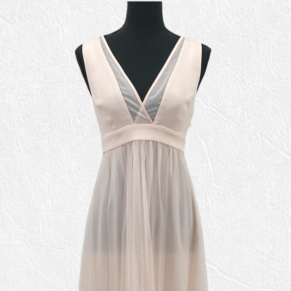 BCBGeneration Pink V Neck Sleeveless Cross Back Tulle Dress Size 2 Prom Gown - Picture 4 of 12